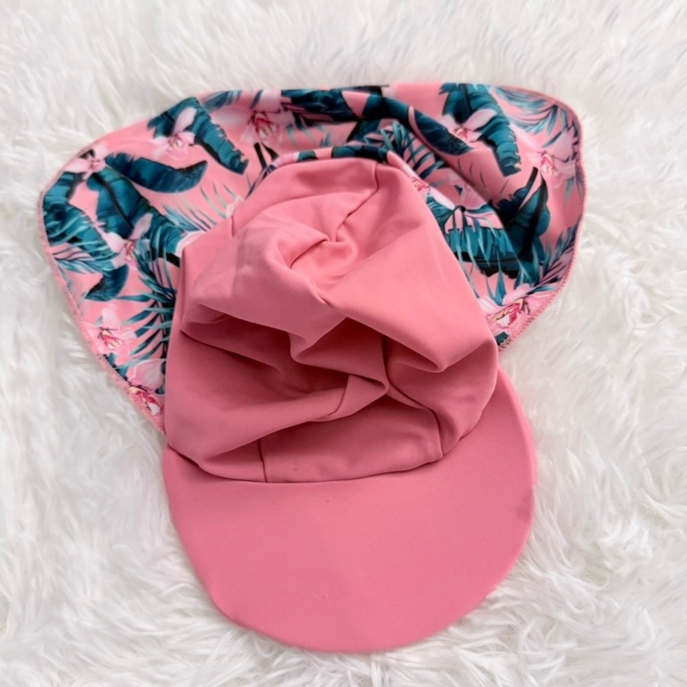 Pink Tropical Floral Swim Sun Hat with Neck Flap 12-18 Months